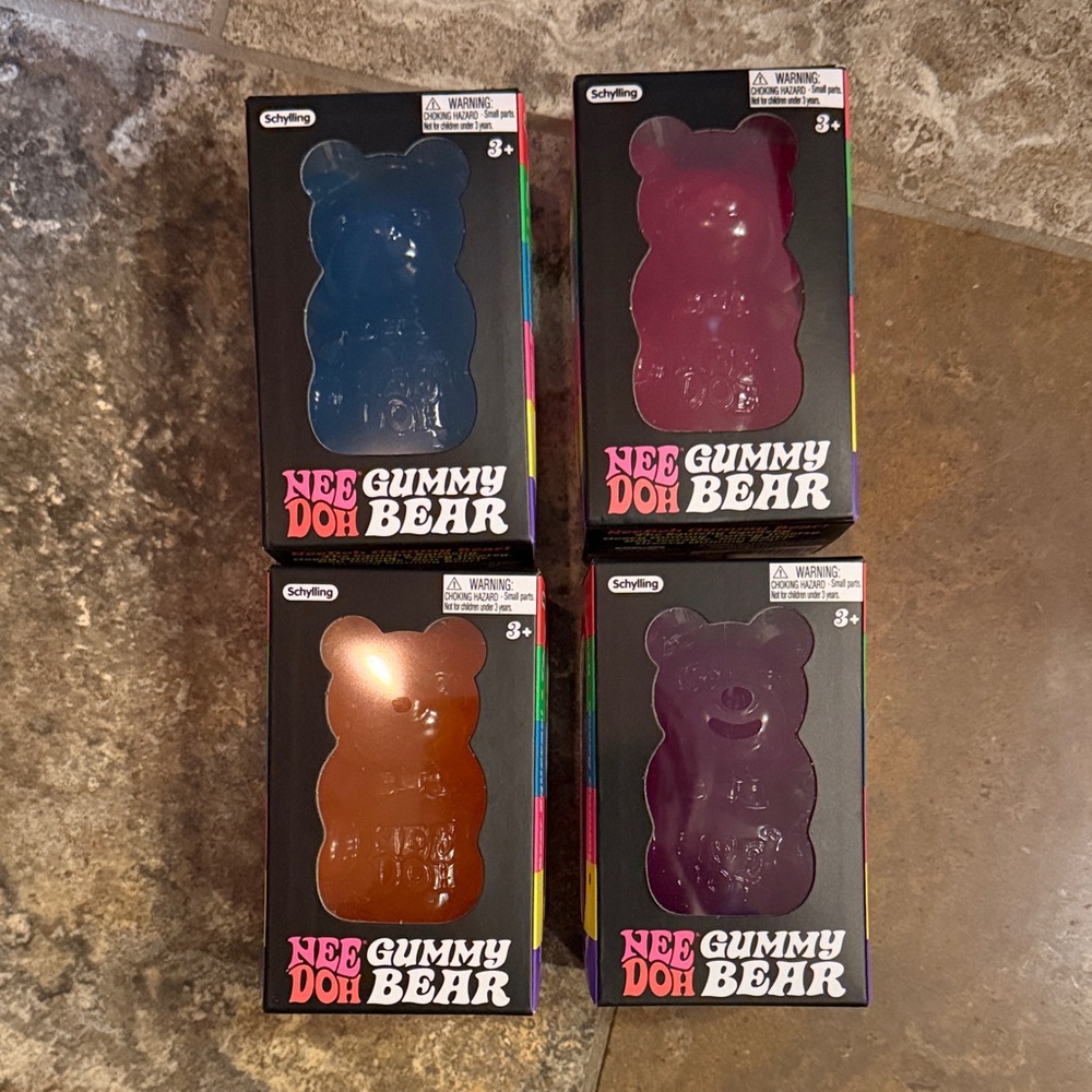 FULL SET - NeeDoh Gummy Bear Squishy Set - Blue, Pink, Orange, Purple (4 total)